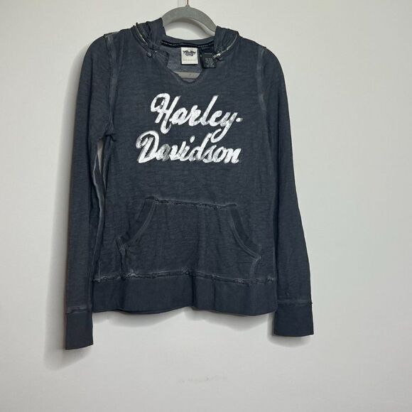 Genuine Motor Clothes sequin Gray Long Sleeve Pockets Pullover Hoodie Medium - Picture 1 of 5